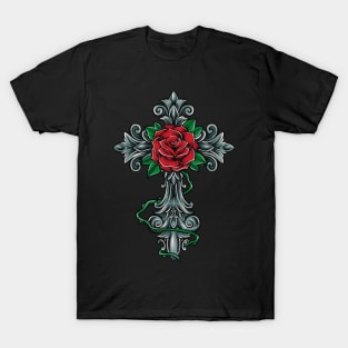 Ghotic Cross embroidery effect T-Shirt